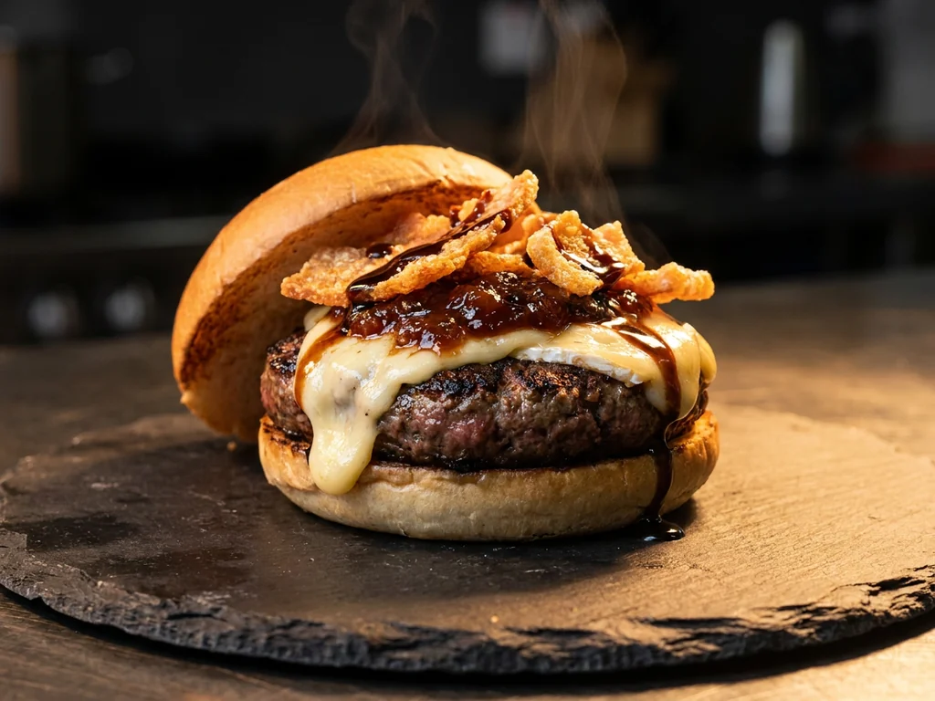 La Bota: vacuno premium, queso ahumado, guanciale, patatas paja y carbonara de trufa…